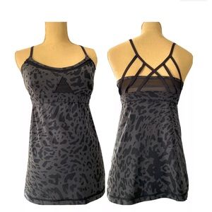 Lululemon Black Grey Animal Print Tank Top size 8 crisscross straps.